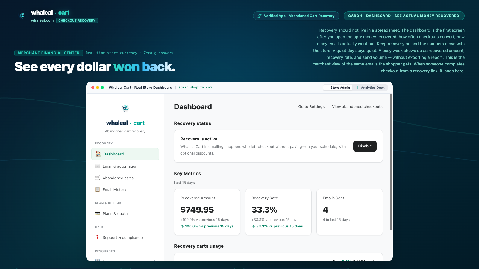Recovery dashboard